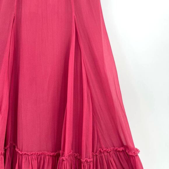 NWT Loveshackfancy Lil Silk Midi Skirt BORDEAUX Size 0 Flounce Hem Flowy Chiffon - Picture 9 of 16